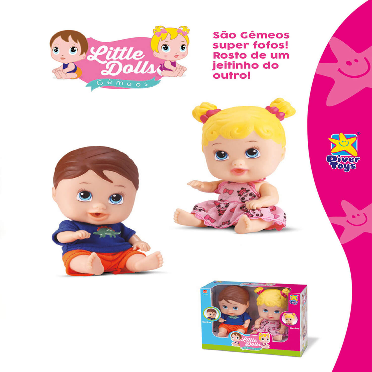 Lojas-TEM-Bonecos-Little-Dolls-Gêmeos-Menino-Menina-Diver-Toys